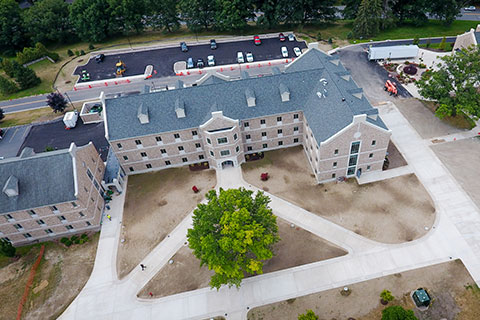 Aerial view of the Upper Quad Residence Hall.